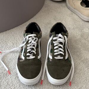 Vans Green and White Camouflage Sneakers